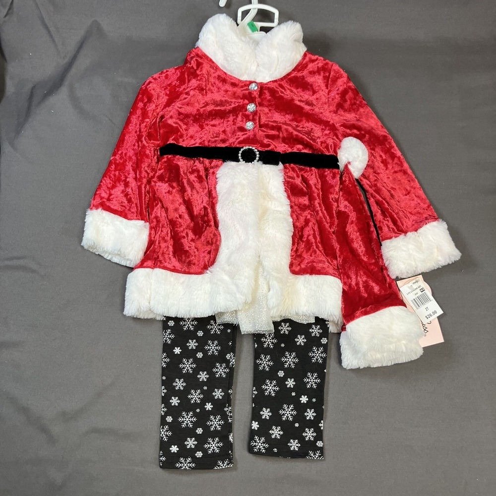 Little Lass Girl Skirt Tights Hat Set / 2T / Santa / 3 Pieces /Christmas Holiday - Picture 1 of 16